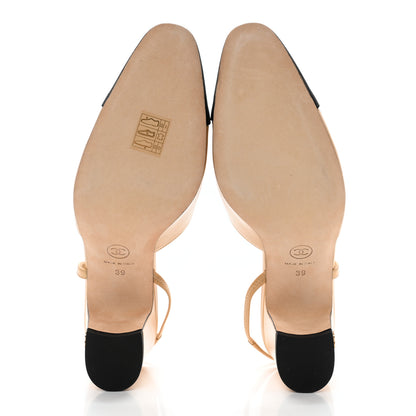 Chanel Lambskin Grosgrain Cap Toe CC Slingback Pumps 39 Beige Black 5 of 10