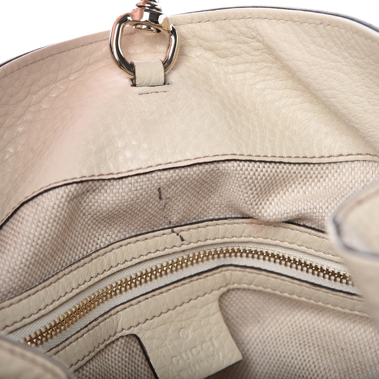 Gucci Pebbled Calfskin Medium Soho Chain Shoulder Bag Off White 12 of 12