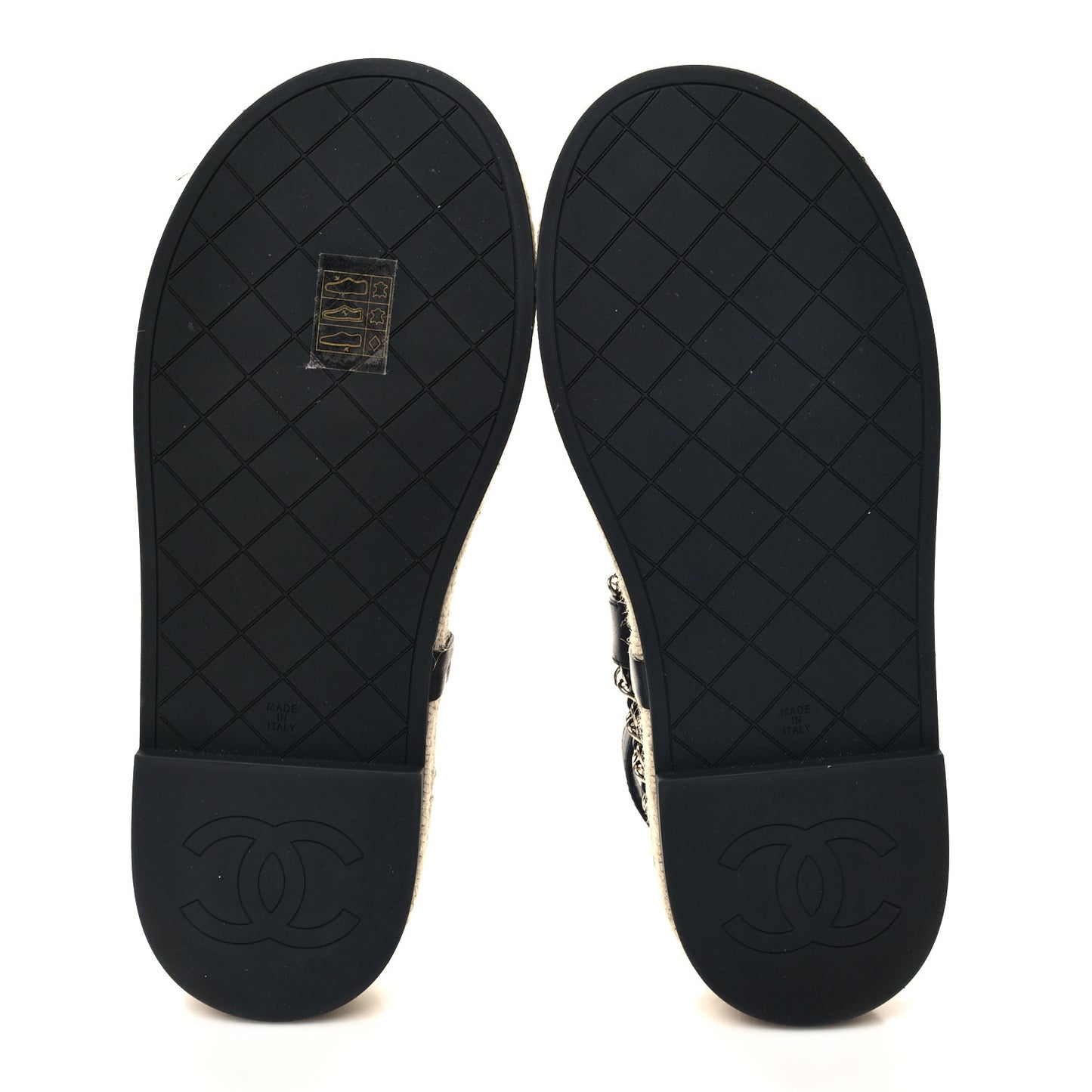 Lambskin Chain CC Thong Espadrille Sandals 39 Black