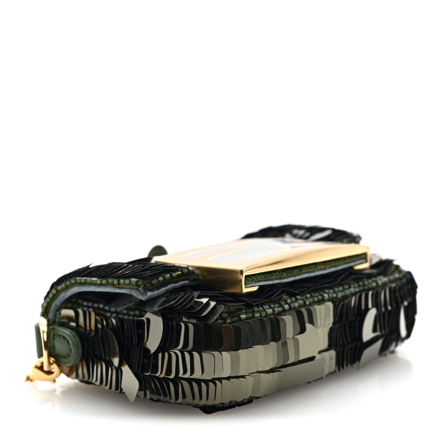 Sequin Paillettes Shiny Nappa Sex and the City Nano Maxi Buckle Baguette Charm Wasabi