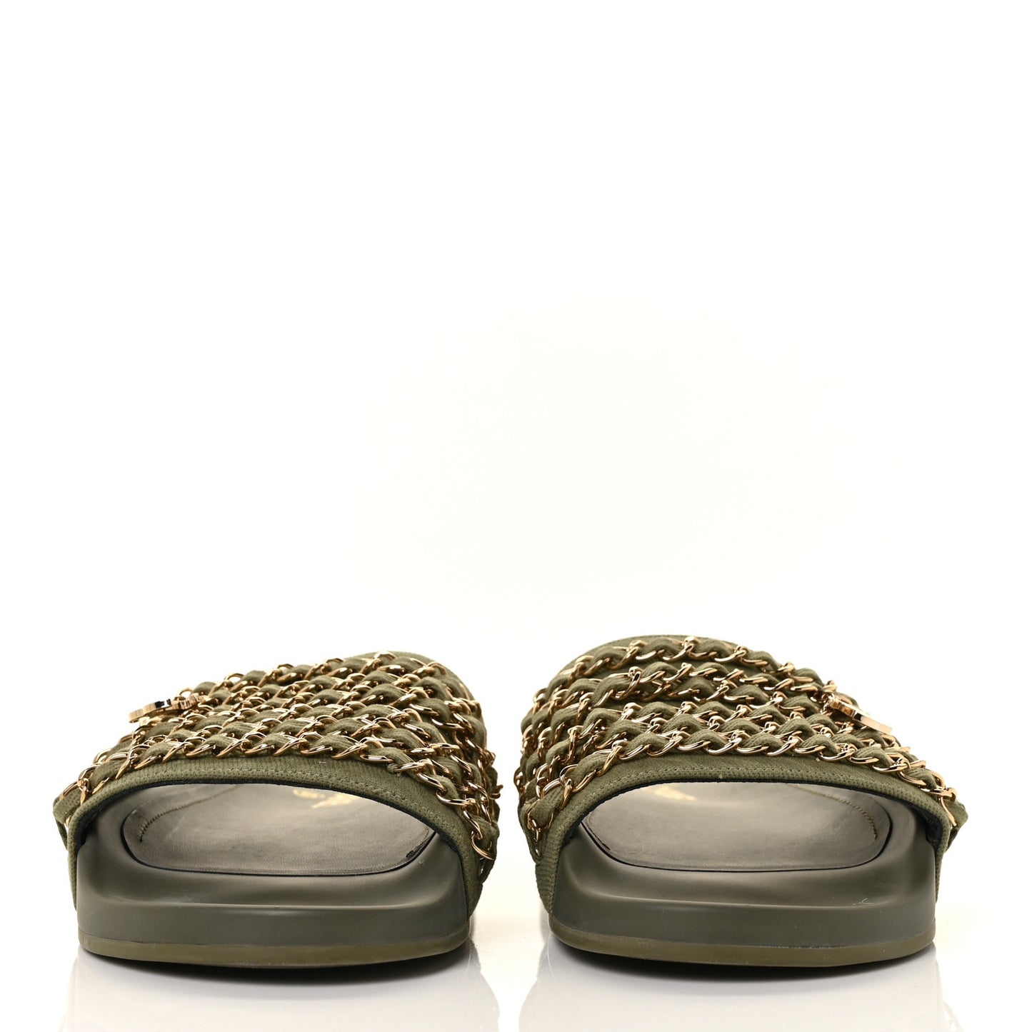 Canvas Chain Flat Sandals 39 Khaki