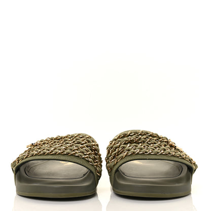 Chanel Canvas Chain Flat Sandals 39 Khaki 2 of 8