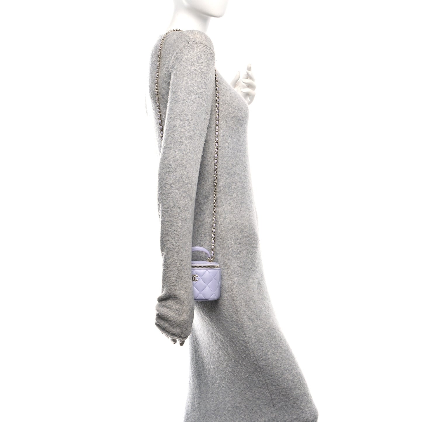 Lambskin Quilted Top Handle Mini Vanity Case With Chain Lilac