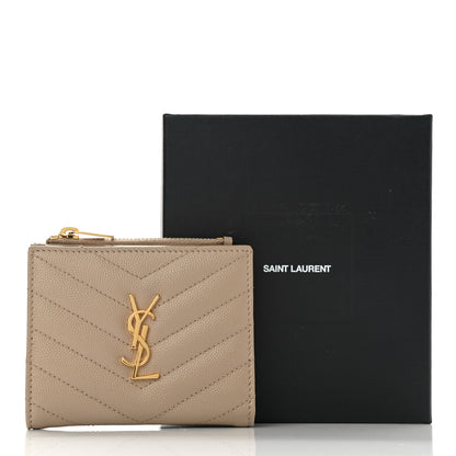 Saint Laurent Grain De Poudre Matelasse Chevron Monogram Zipped Card Case Nude Powder 9 of 9