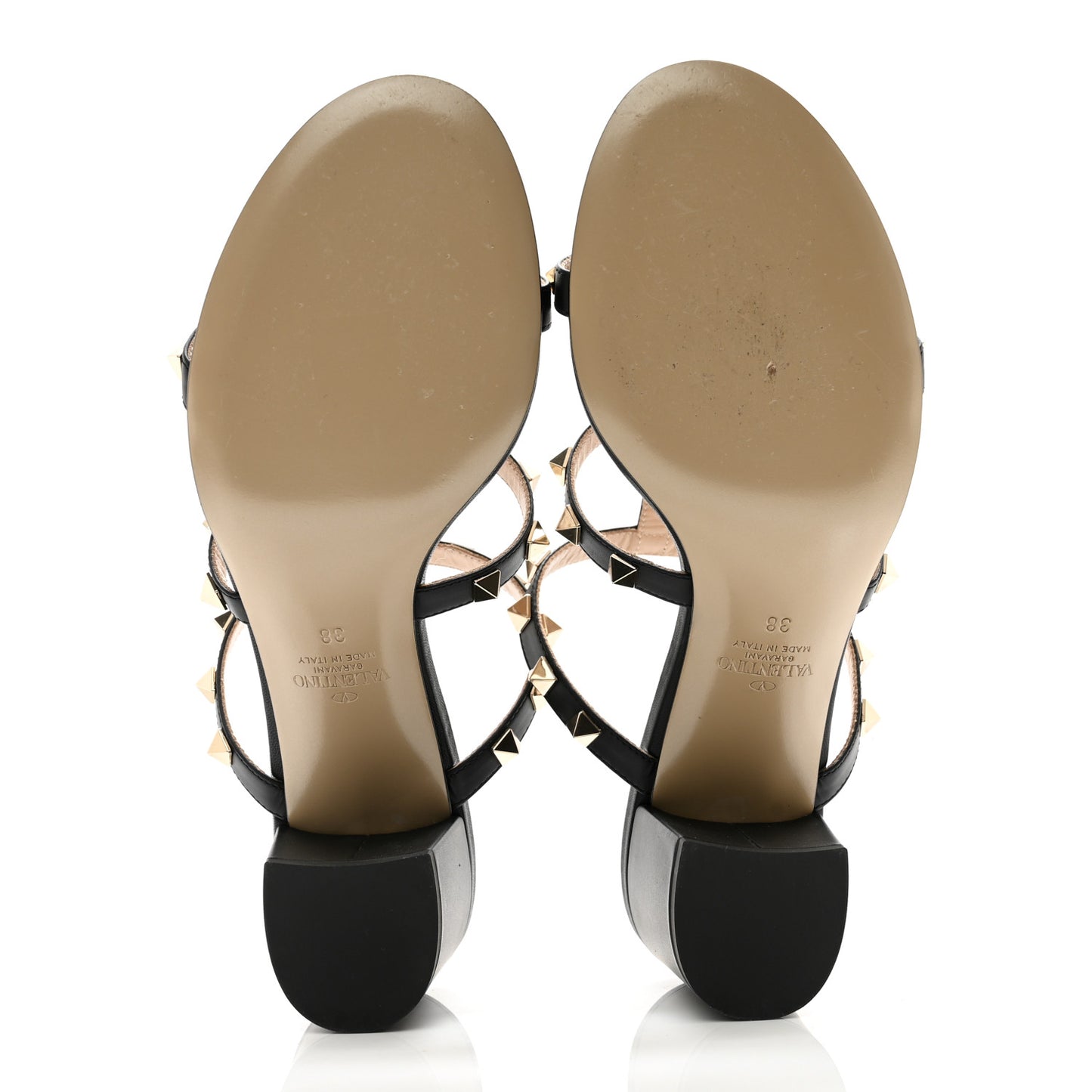 Calfskin Rockstud 60mm Caged Slide Sandals 38 Black