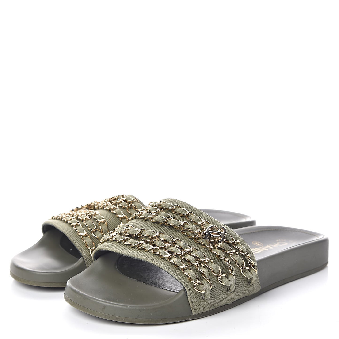 Canvas Chain Flat Sandals 39 Khaki