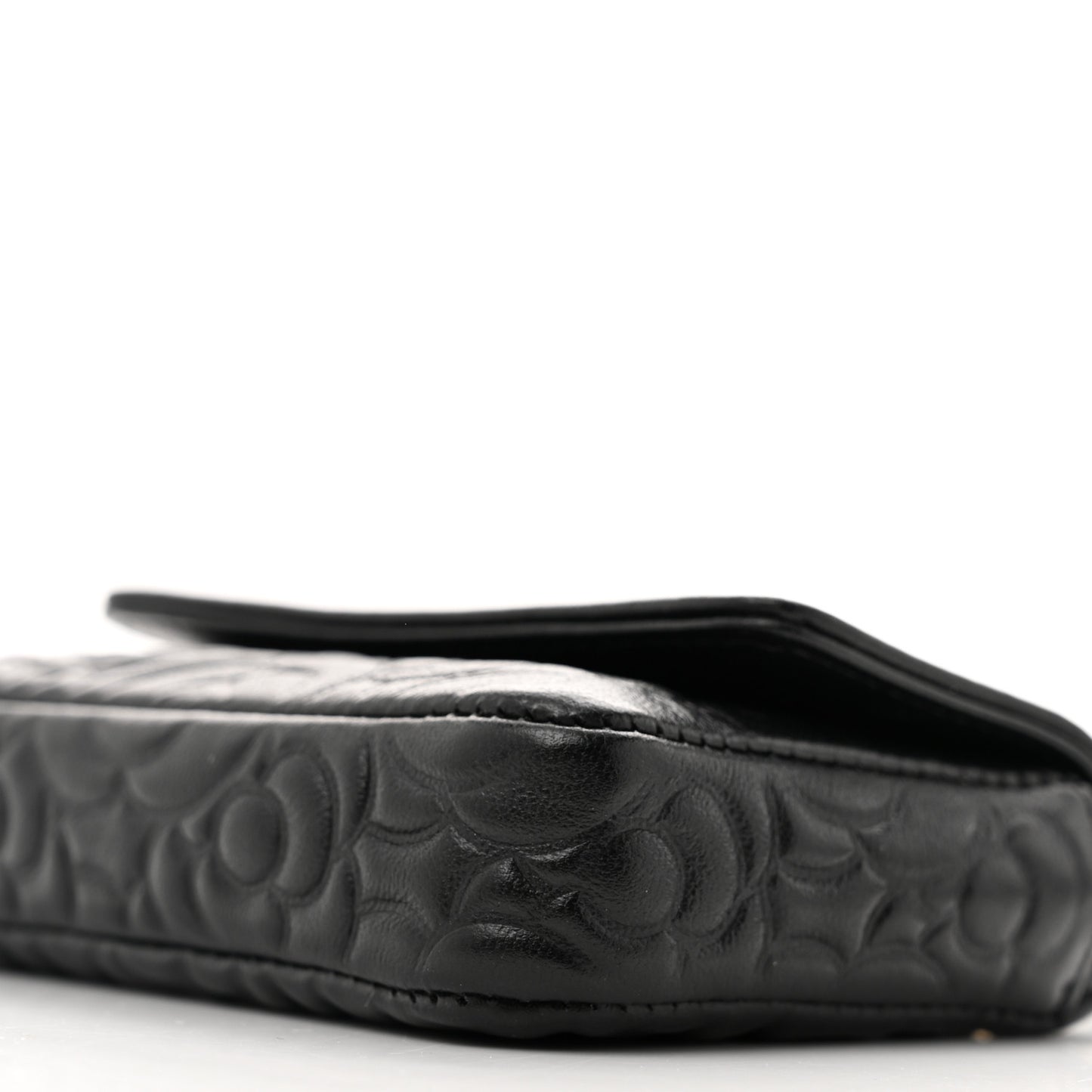 Lambskin Camellia Embossed Chain Belt Bag Black