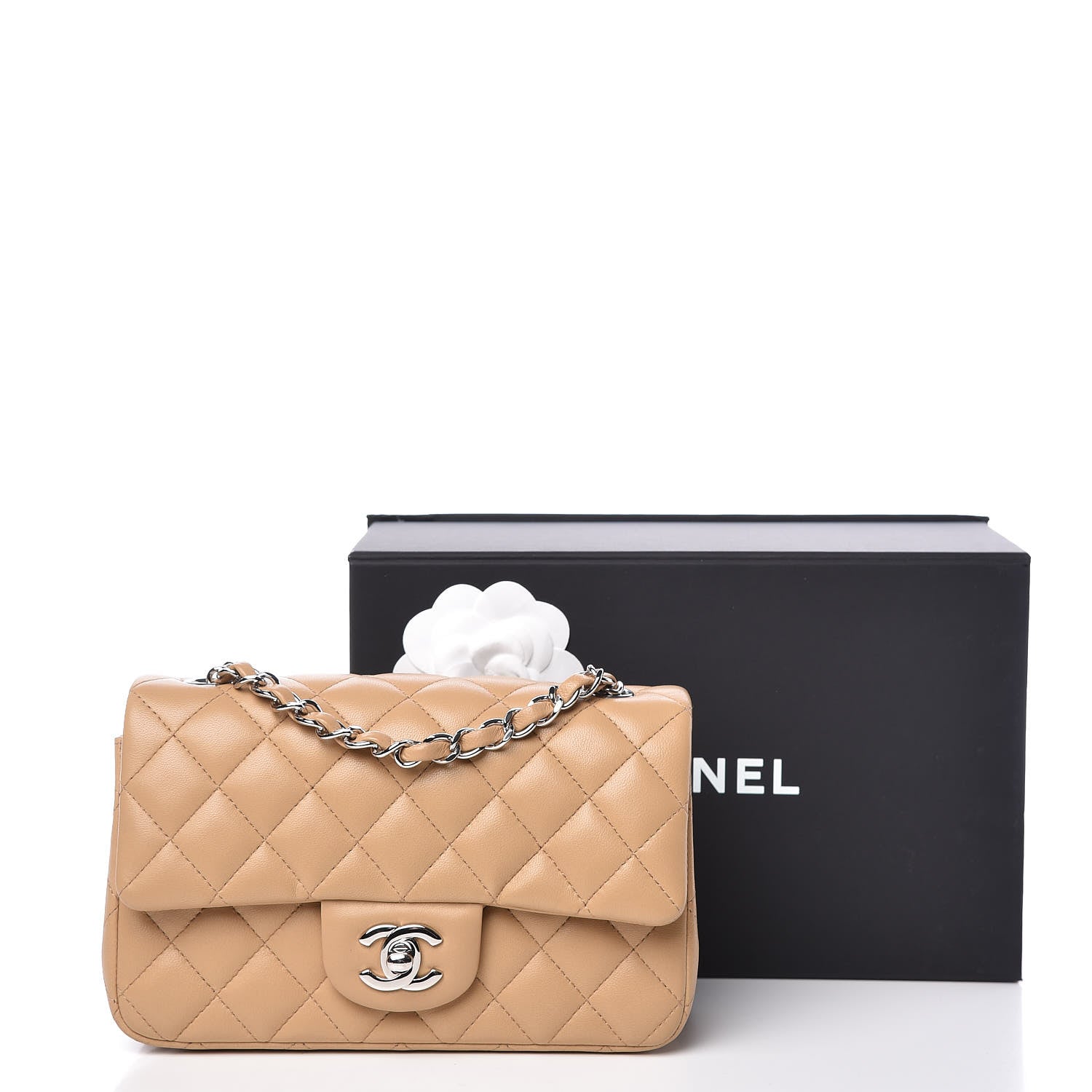 Chanel Lambskin Quilted Mini Rectangular Flap Beige 12 of 12