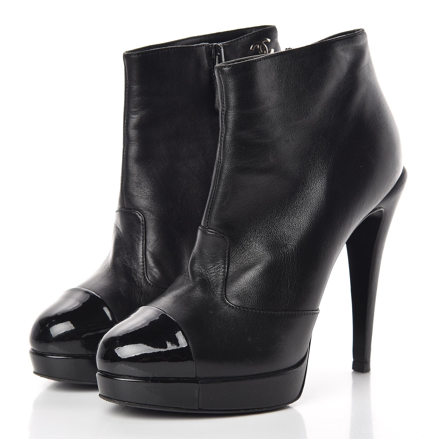 Chanel Goatskin Cap Toe Short Ankle Boots 38.5 Black 3 of 17