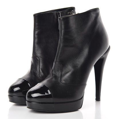 Chanel Goatskin Cap Toe Short Ankle Boots 38.5 Black 3 of 17