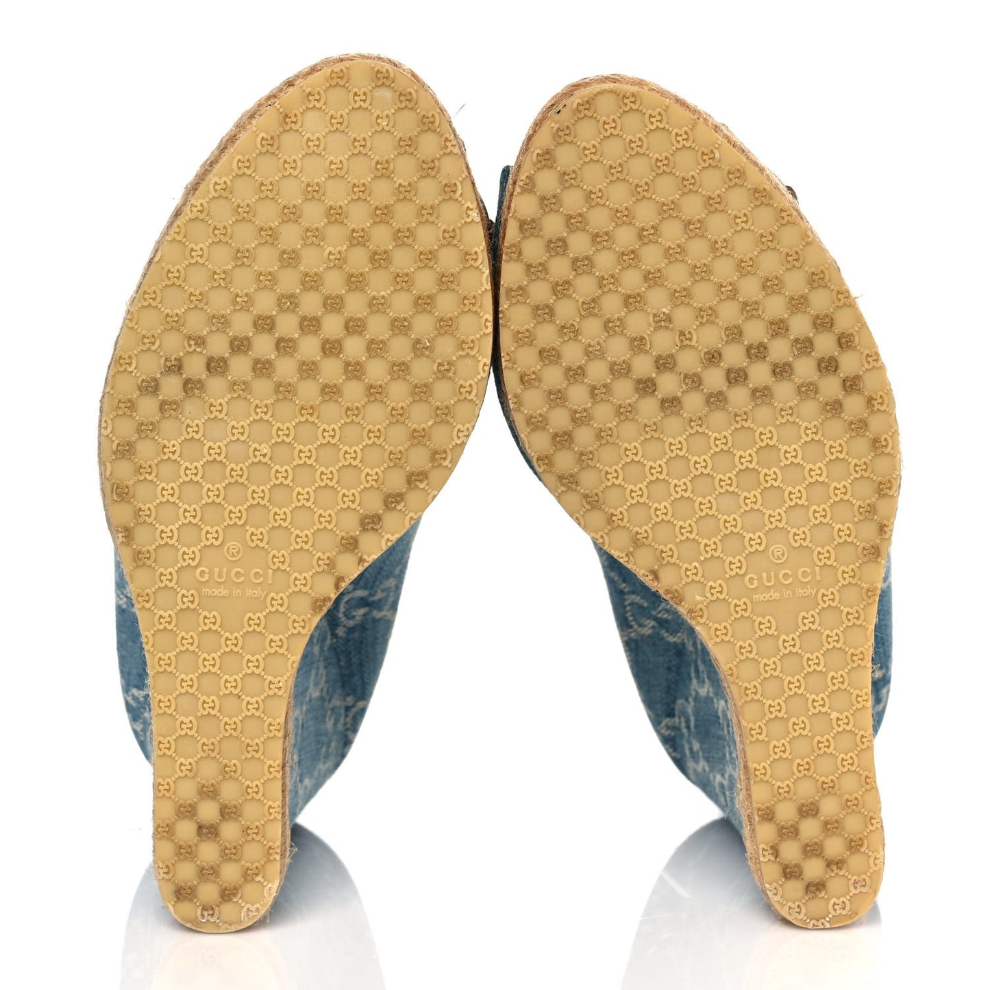 Denim Monogram Horsebit Open Toe Espadrille Wedges 35 Blue