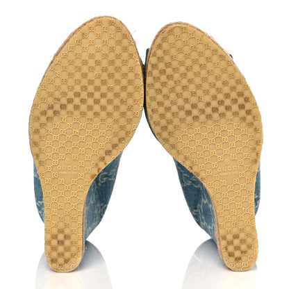 Gucci Denim Monogram Horsebit Open Toe Espadrille Wedges 35 Blue 5 of 9
