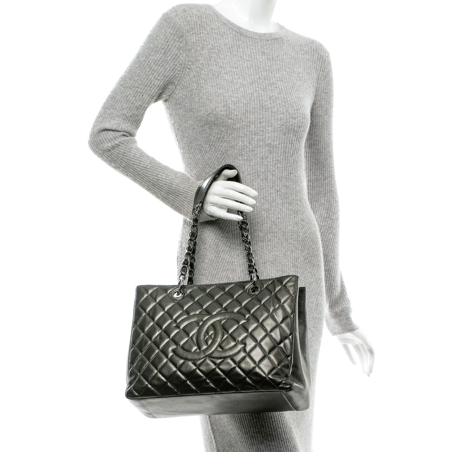Chanel Metallic Caviar Quilted Grand Shopping Tote GST Dark Silver 2 of 6