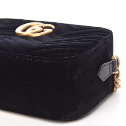 Gucci Velvet Matelasse Small GG Marmont Chain Shoulder Bag Black 9 of 10