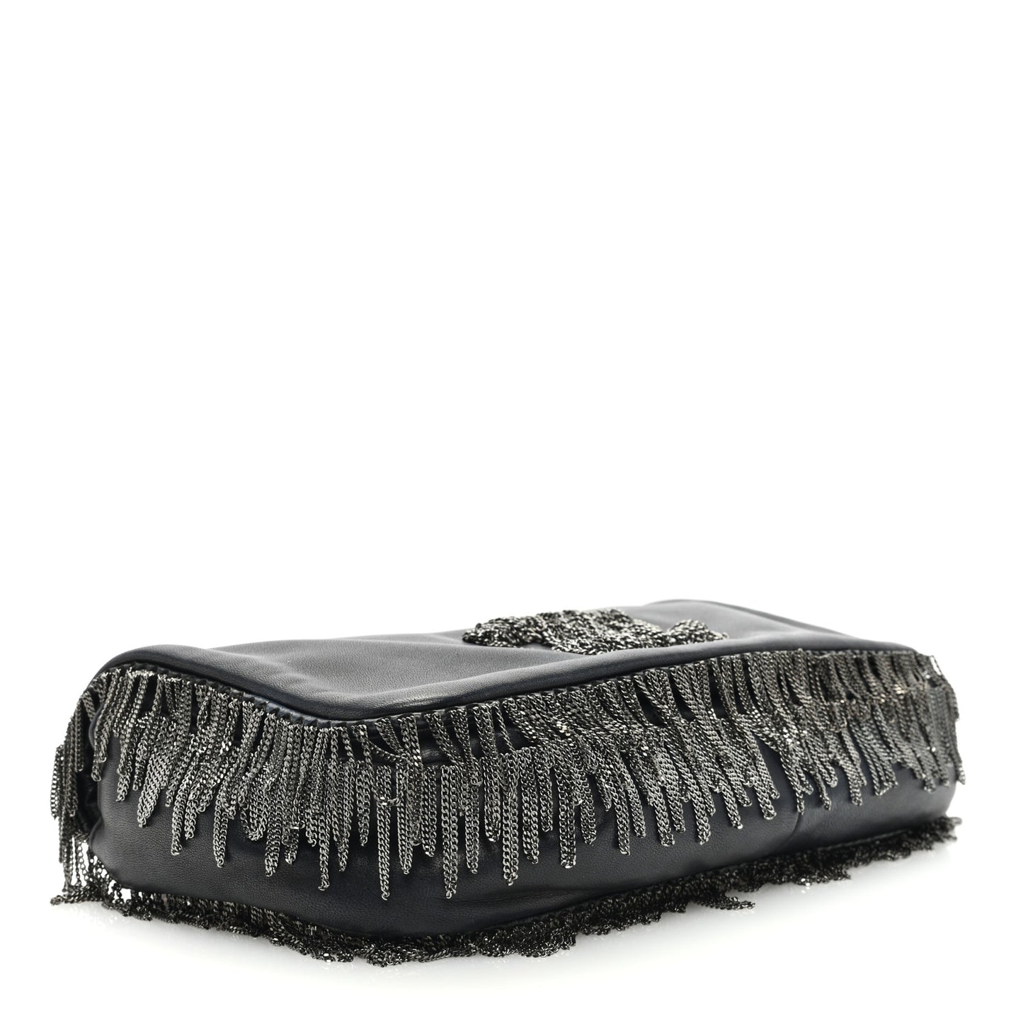 Lambskin Rock And Cabaret Chain Fringe Flap Black