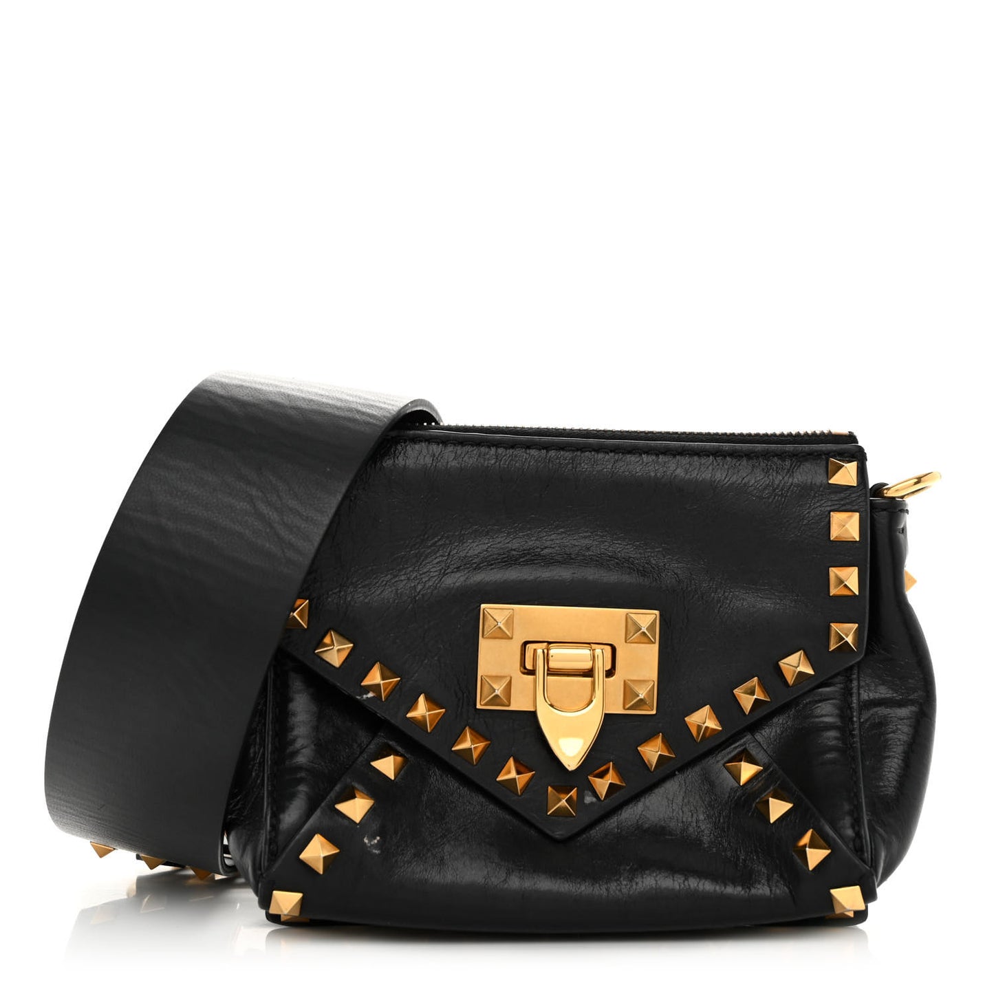 Grainy Calfskin Small Rockstud Hype Shoulder Bag Black