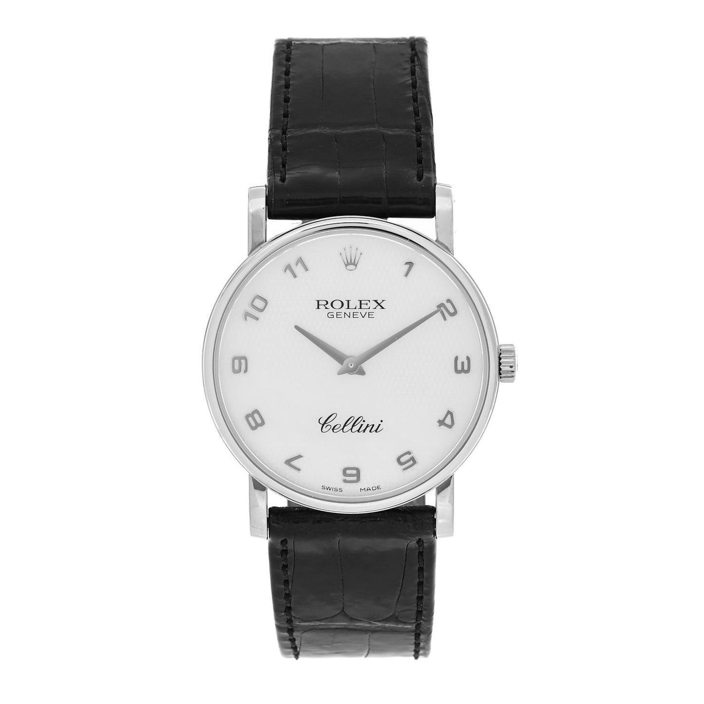 18K White Gold Alligator 32mm Cellini Manual Winding Watch White 5115