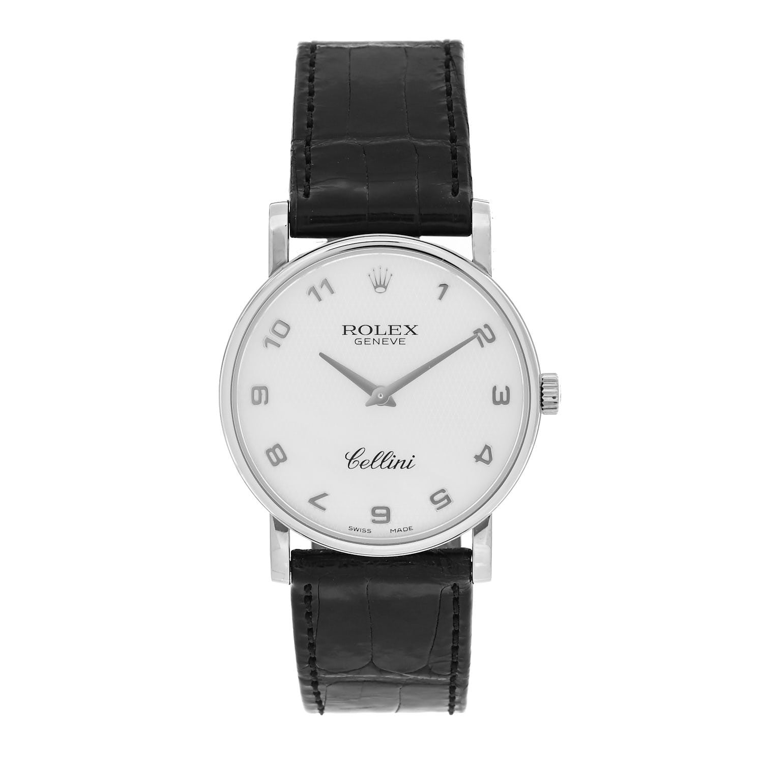 Rolex 18K White Gold Alligator 32mm Cellini Manual Winding Watch White 5115 1 of 4
