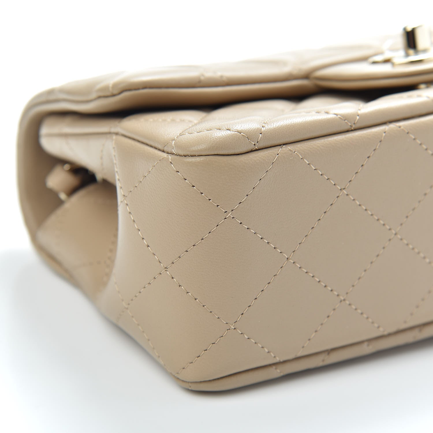 Chanel Lambskin Quilted Mini Rectangular Flap Dark Beige 8 of 10