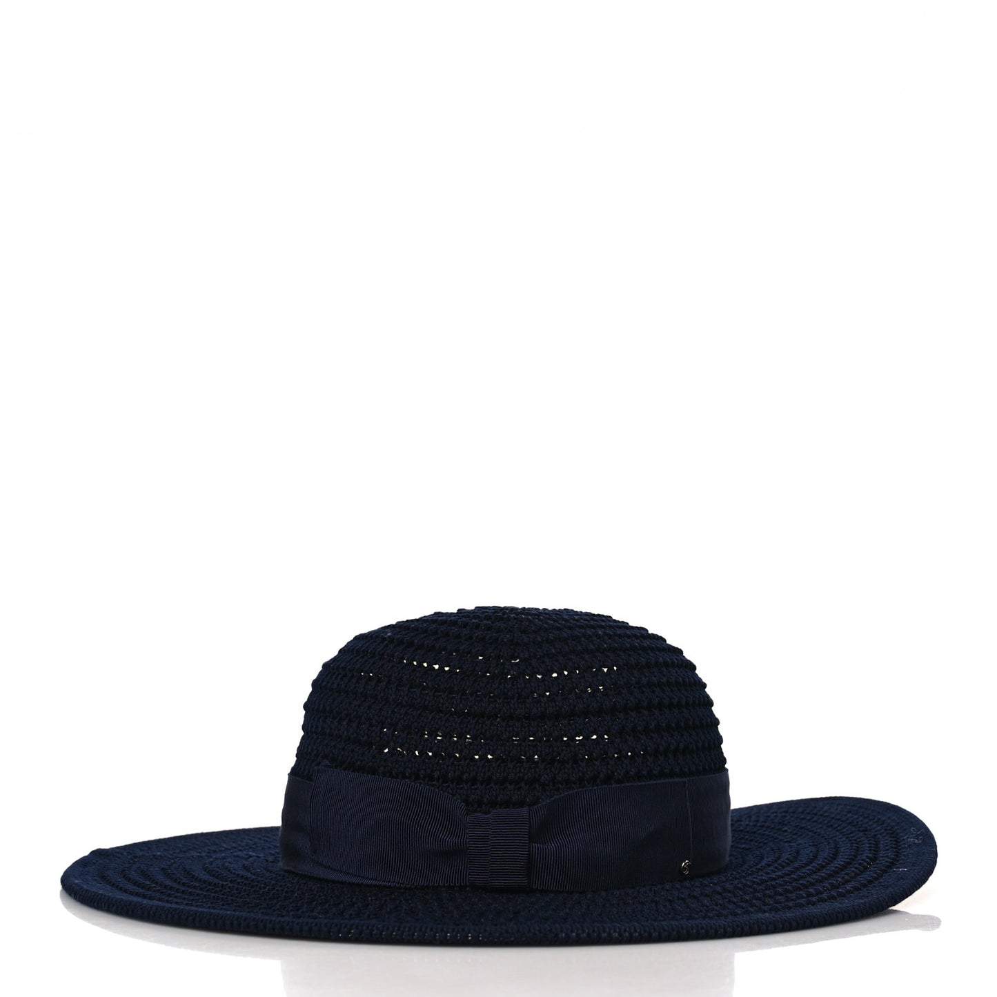 Cotton Crochet Wide Brim Hat M Navy Blue