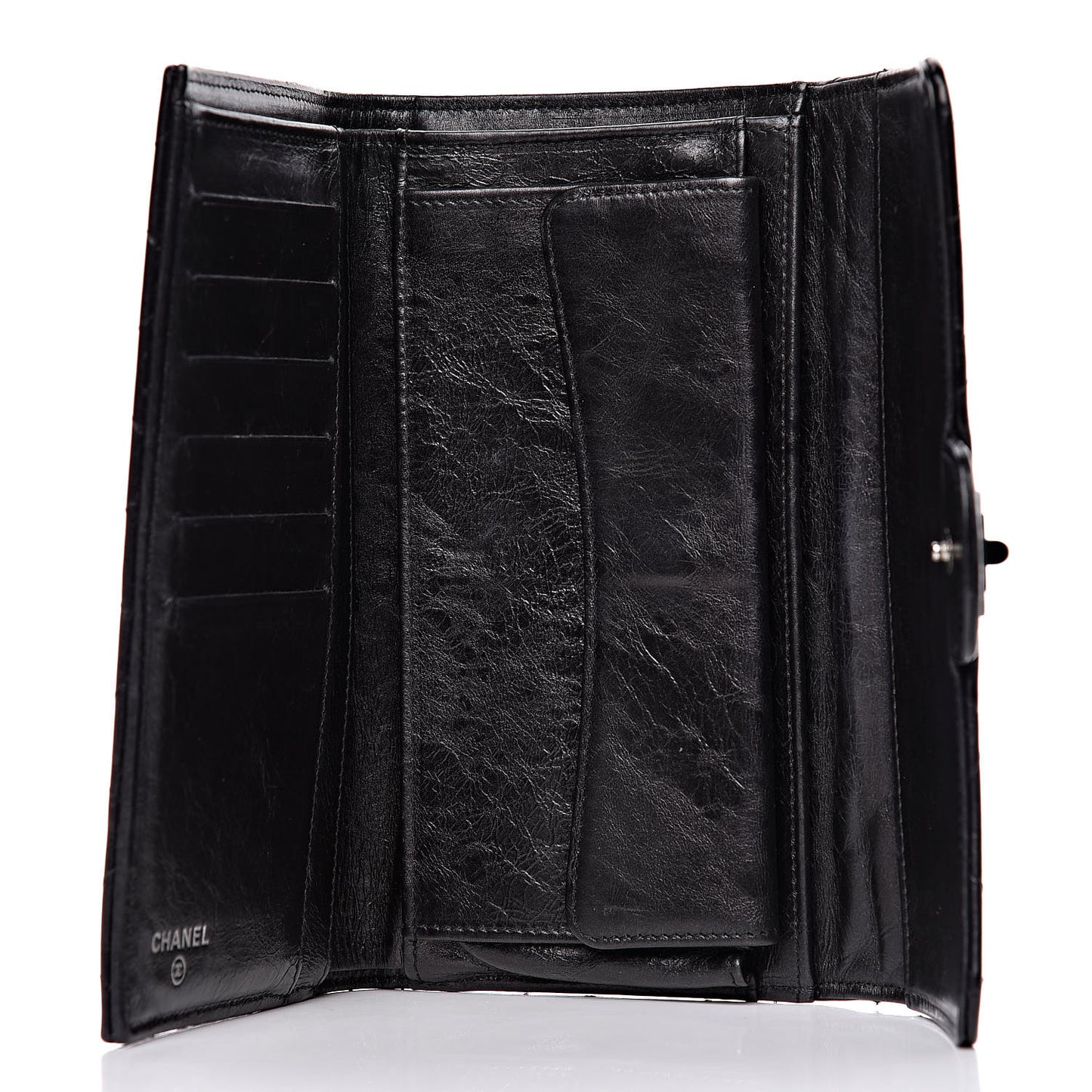 Metallic Aged Calfskin Quilted Reissue Long Flap Wallet So Black