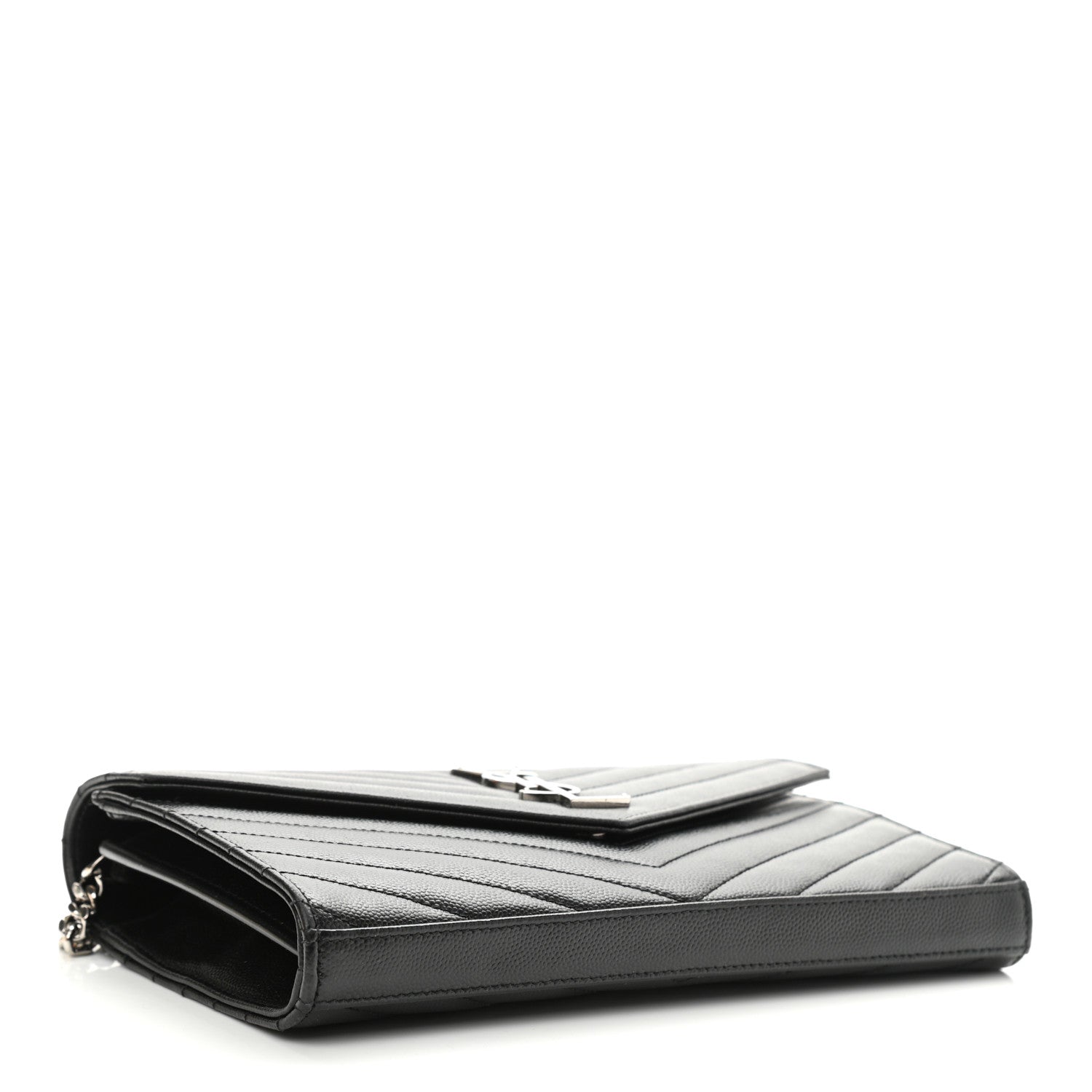 Saint Laurent Grain De Poudre Matelasse Chevron Monogram Chain Wallet Black 4 of 10