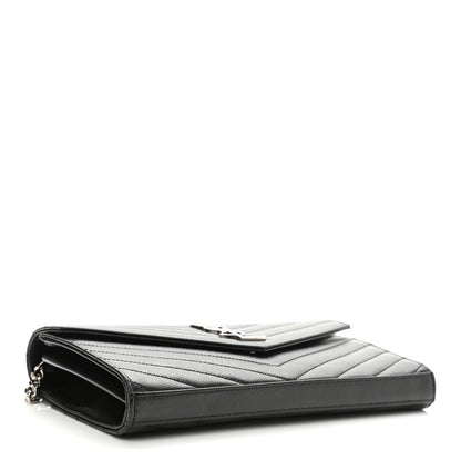 Saint Laurent Grain De Poudre Matelasse Chevron Monogram Chain Wallet Black 4 of 10