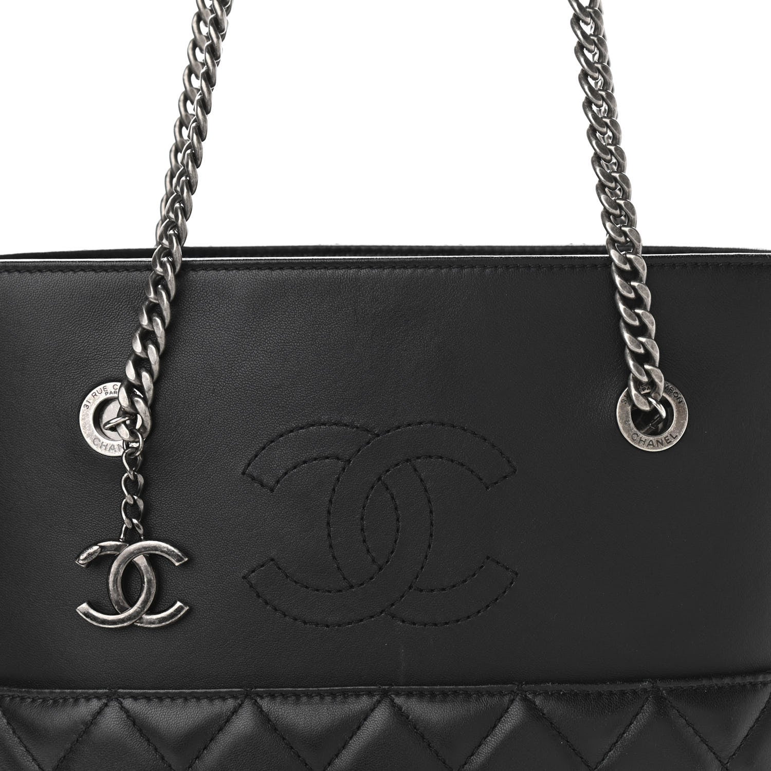 Chanel Lambskin Quilted Small Urban Delight Tote Black Blue 8 of 15