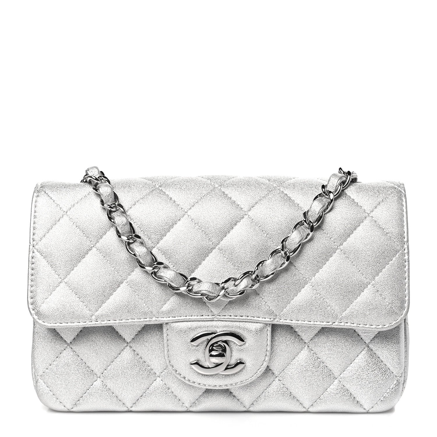 Chanel Metallic Lambskin Quilted Mini Rectangular Flap Silver 1 of 11