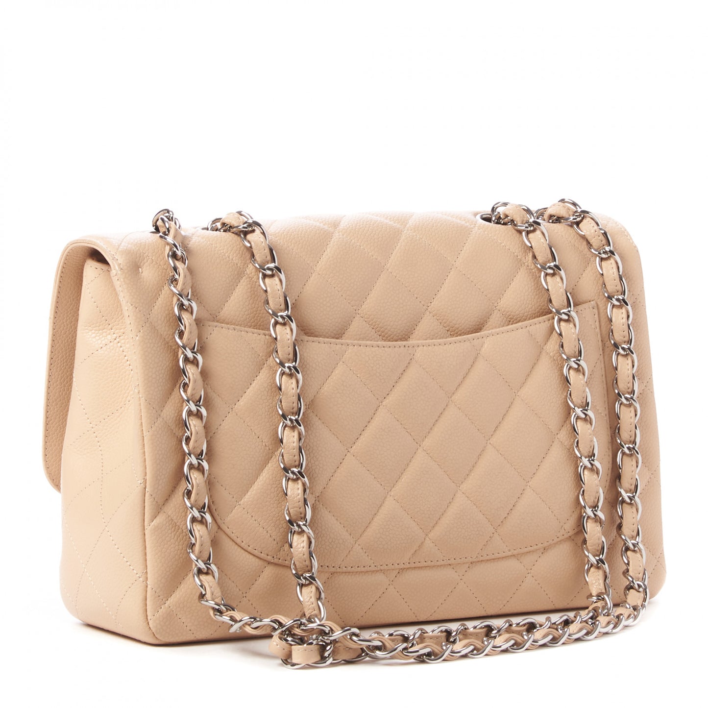 Caviar Quilted Jumbo Single Flap Beige
