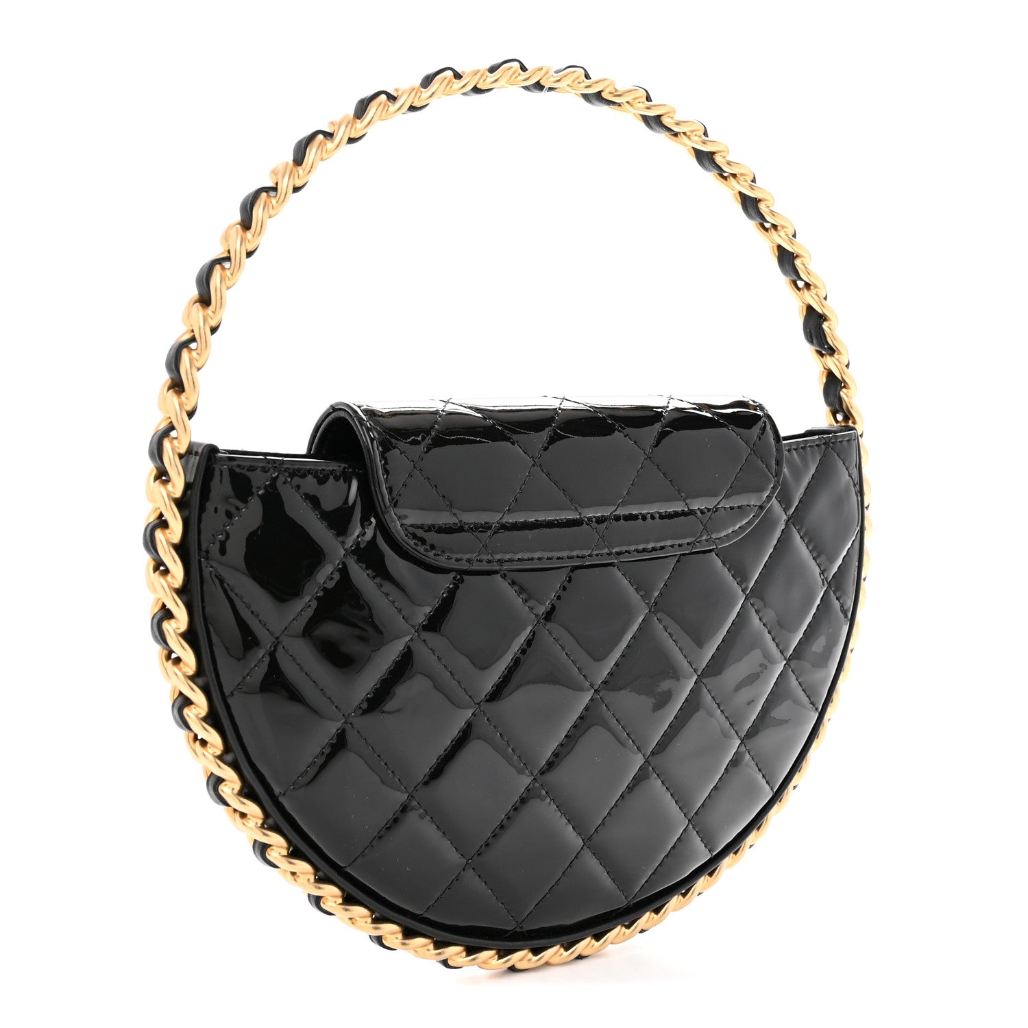 Chanel Patent Calfskin Quilted Chain Hoop Bag Black 3 of 10