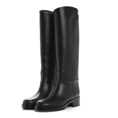 Chanel Calfskin Cap Toe CC Riding Boots 38.5 Black 3 of 9
