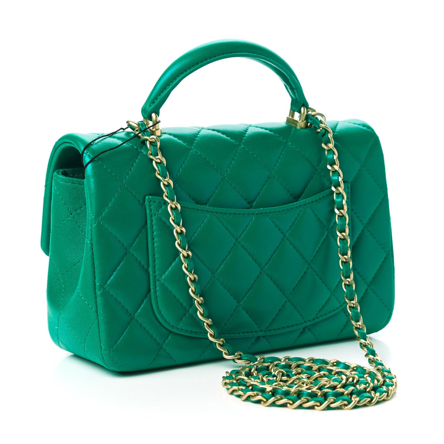 Iridescent Lambskin Quilted Mini Top Handle Rectangular Flap Green