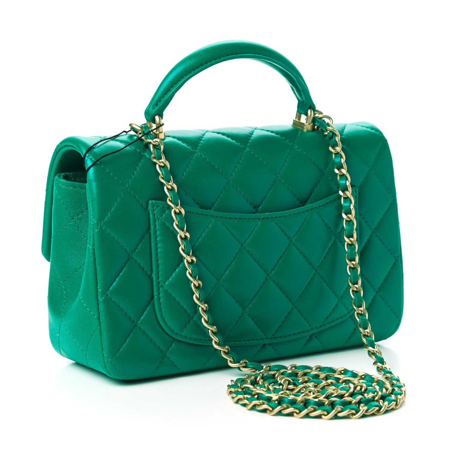 Chanel Iridescent Lambskin Quilted Mini Top Handle Rectangular Flap Green 3 of 11
