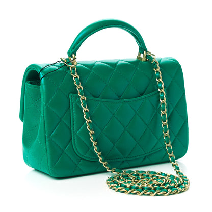 Chanel Iridescent Lambskin Quilted Mini Top Handle Rectangular Flap Green 3 of 11