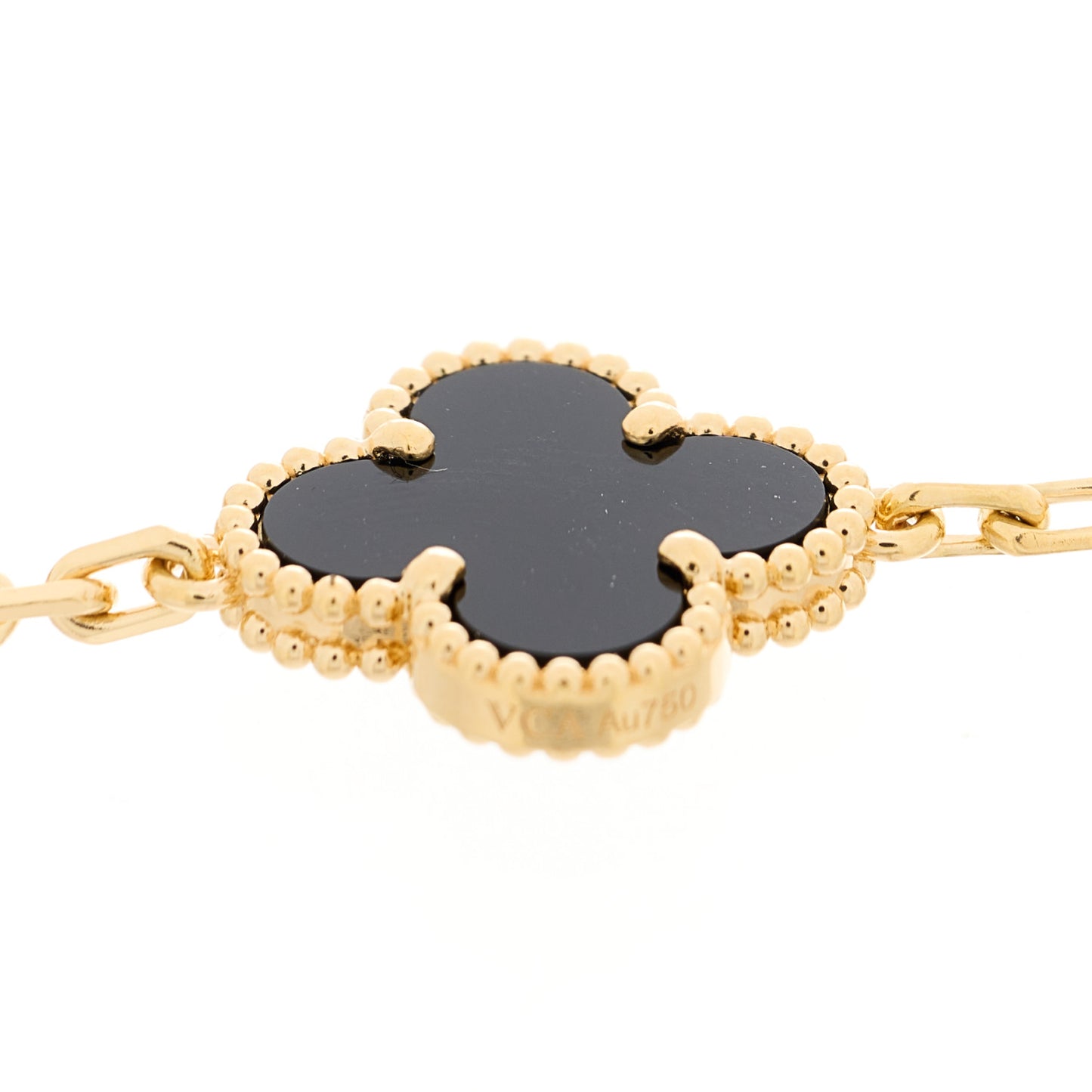 18K Yellow Gold Black Onyx 5 Motifs Vintage Alhambra Bracelet