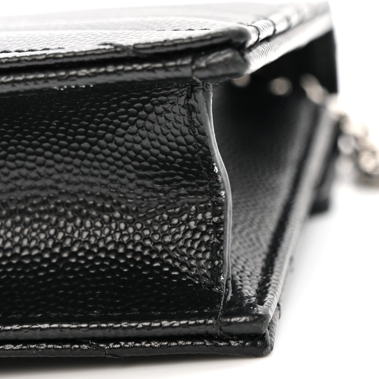 Grain De Poudre Matelasse Chevron Monogram Envelope Chain Wallet Black