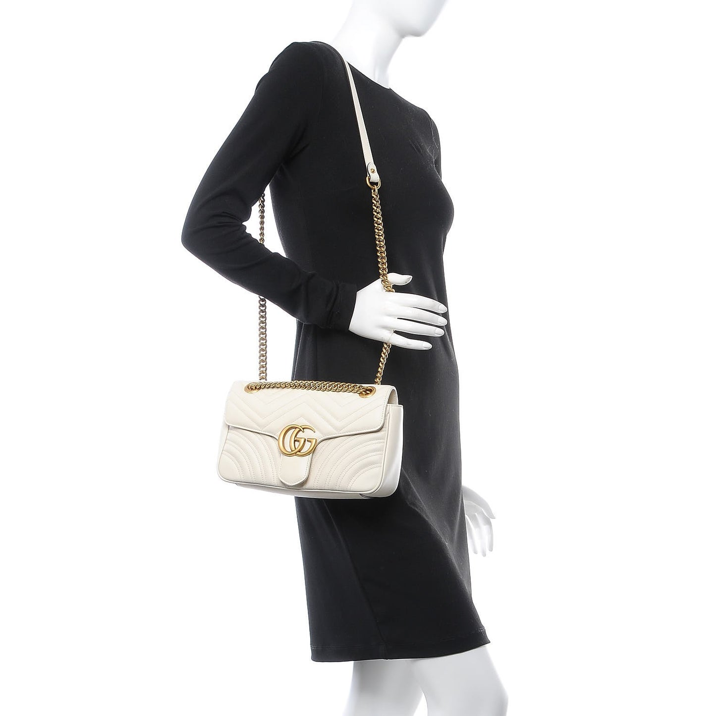 Calfskin Matelasse Small GG Marmont Shoulder Bag White