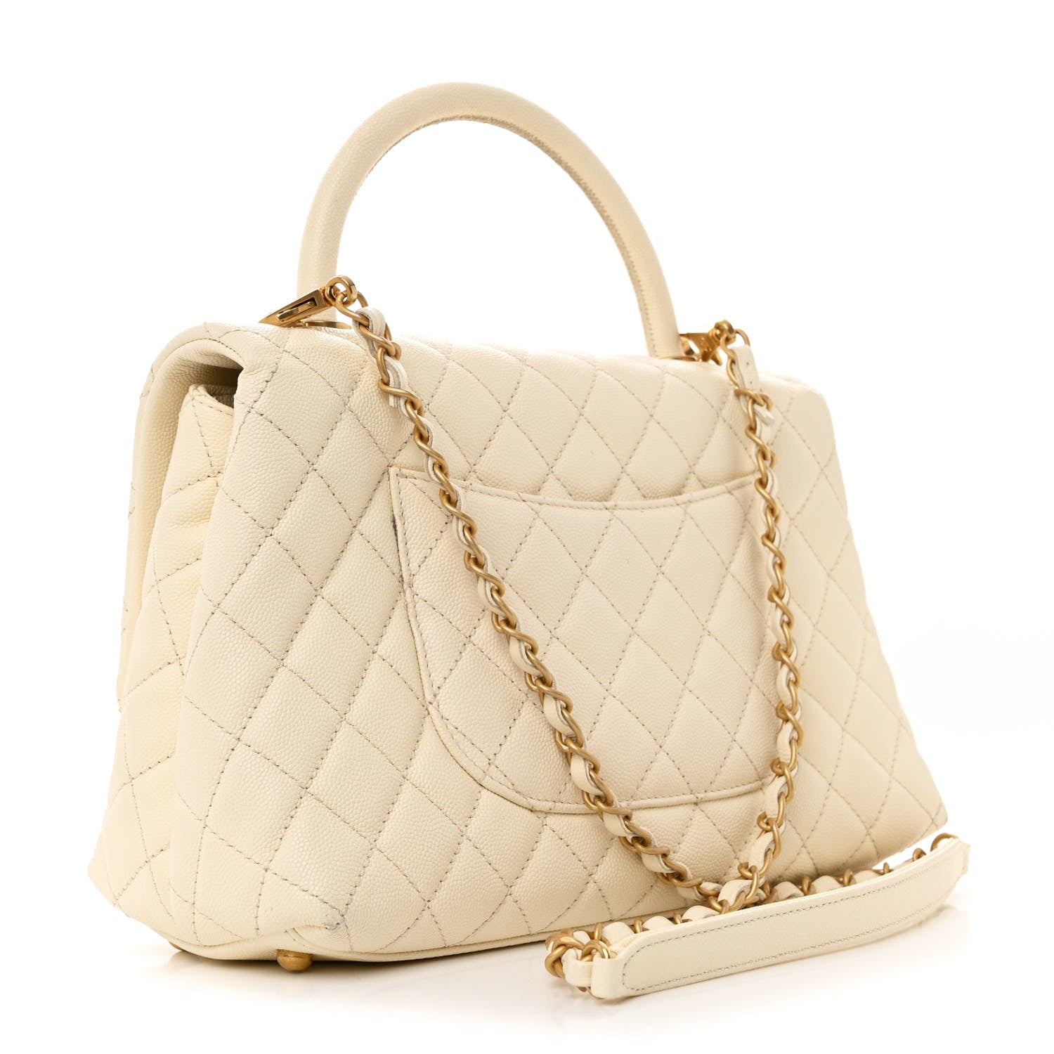 Chanel Caviar Quilted Small Coco Handle Flap White 3 of 14