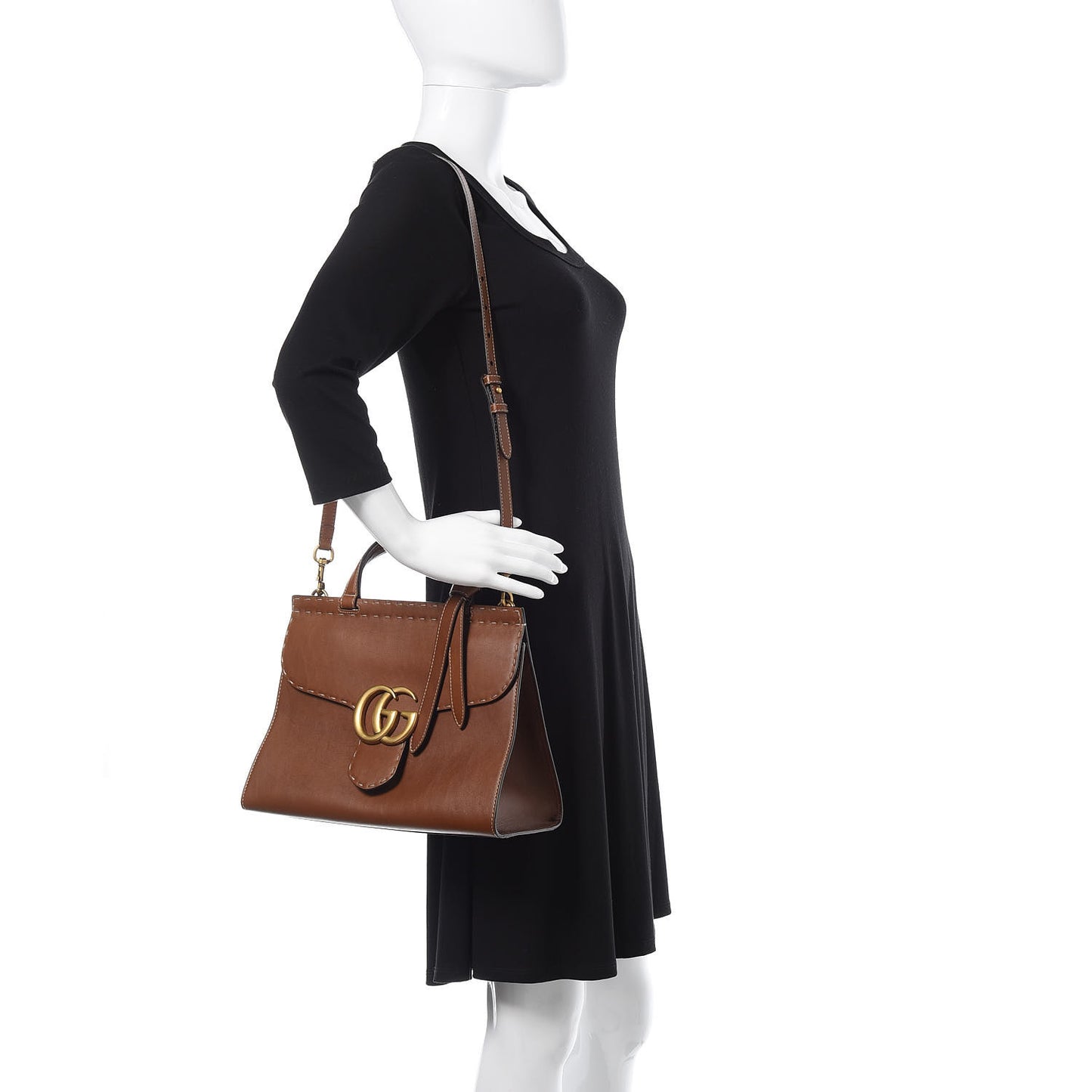 Calfskin Small GG Marmont Top Handle Bag Brown