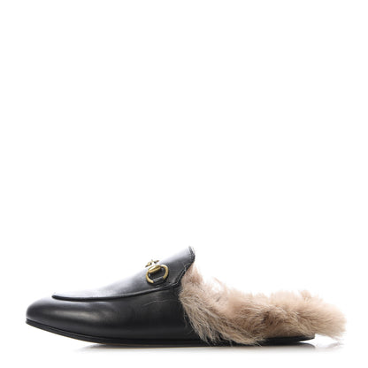 Gucci Calfskin Fur Womens Princetown Slippers 35.5 Black 1 of 9