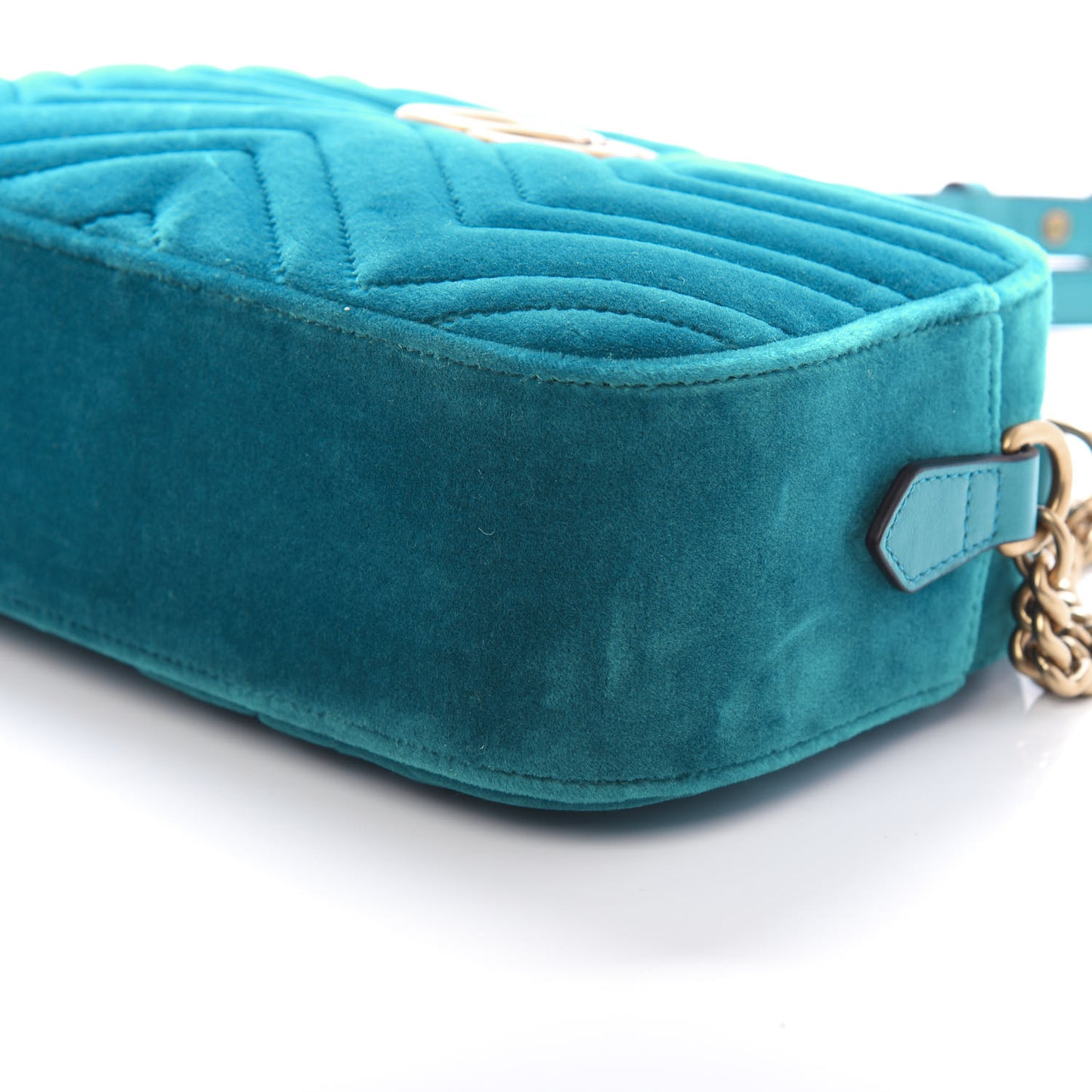 Velvet Matelasse Small GG Marmont Chain Shoulder Bag Pavone Cyan