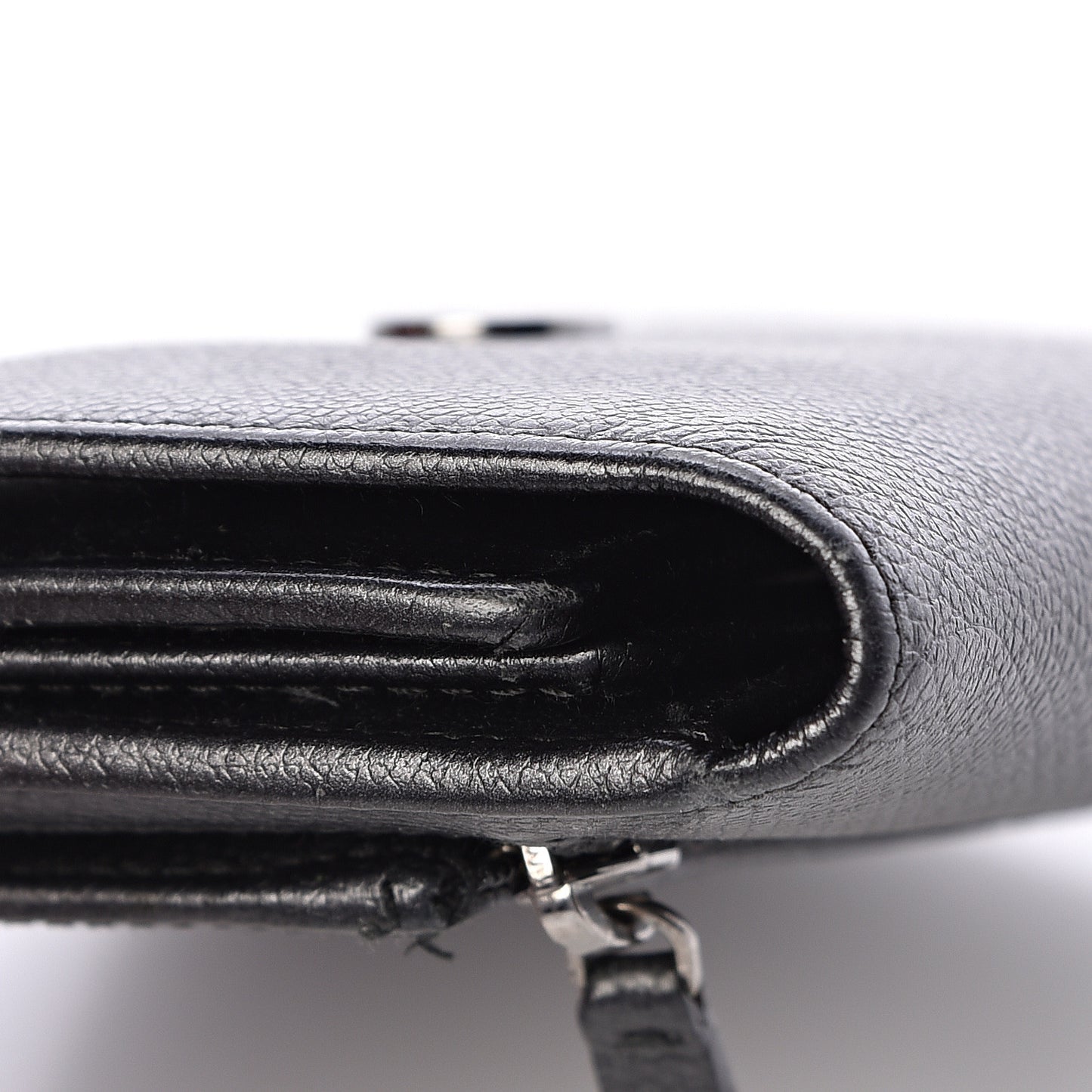 Grained Calfskin CC Button Flap Wallet Black