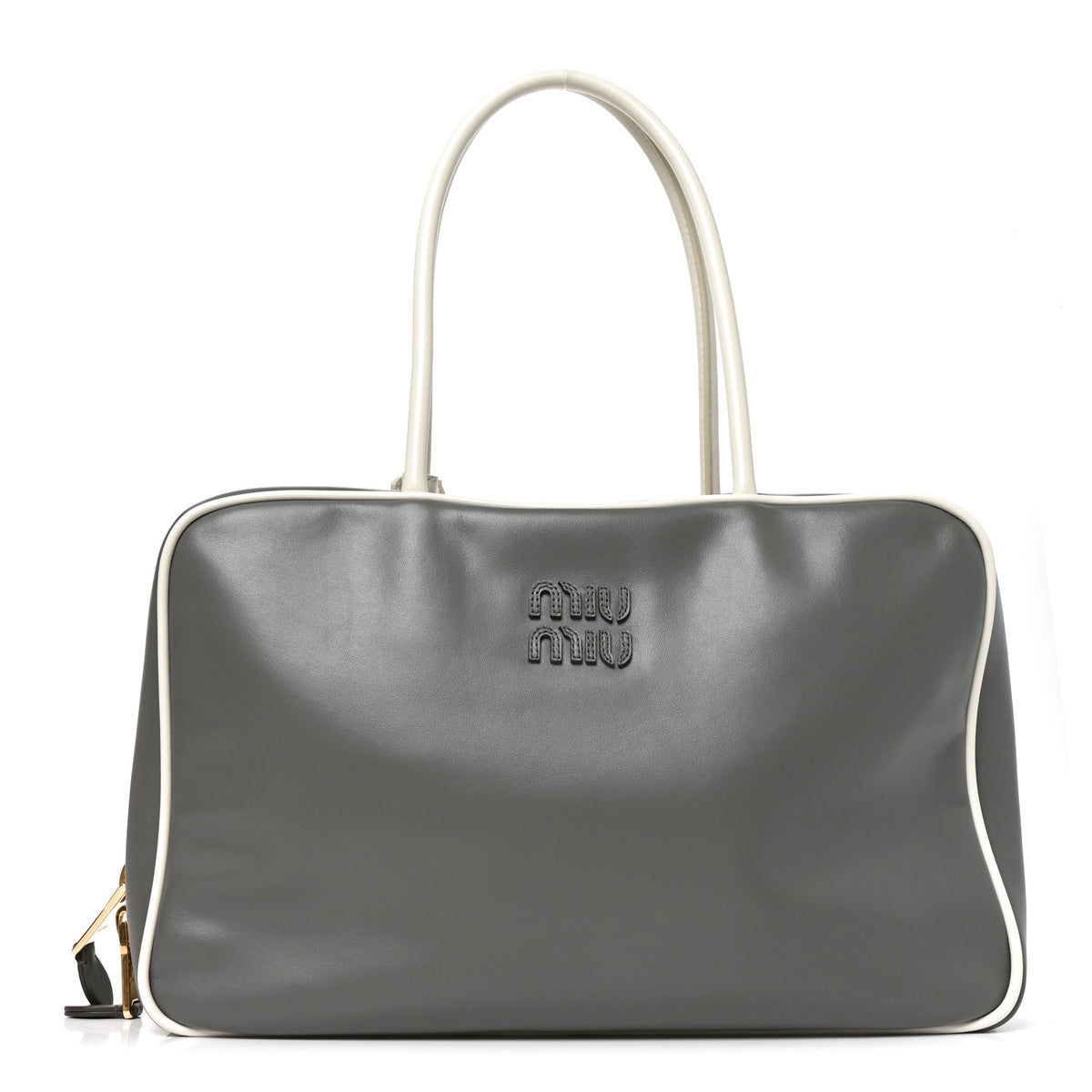 Miu Miu Soft Calf Softy Contrast Large Beau Top Handle Bag Marmo White 1 of 9