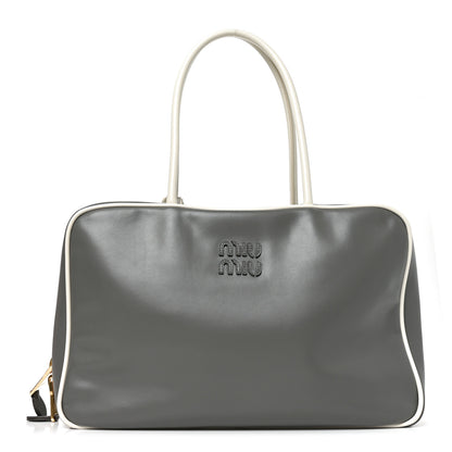 Miu Miu Soft Calf Softy Contrast Large Beau Top Handle Bag Marmo White 1 of 9