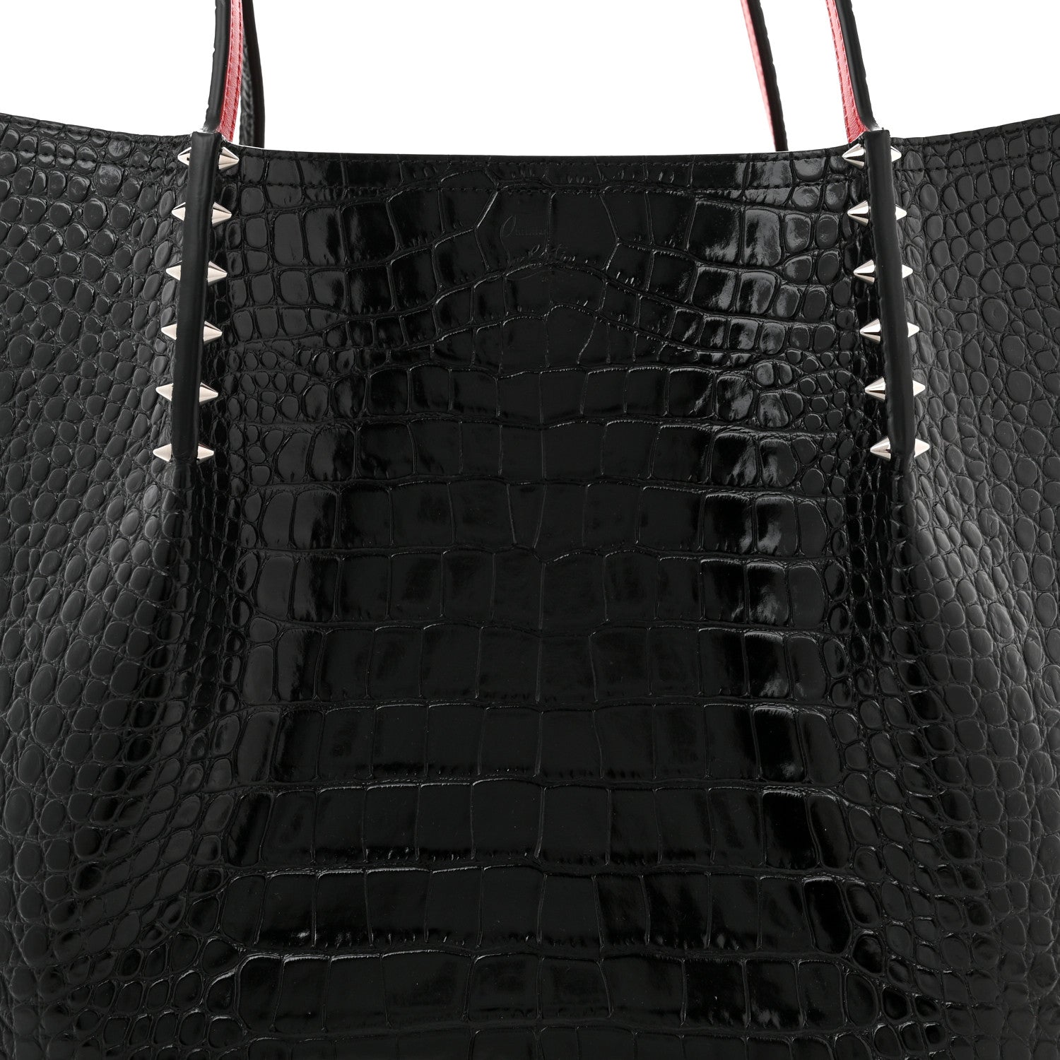 Christian Louboutin Calfskin Crocodile Embossed Spikes Large Cabarock Black 7 of 9