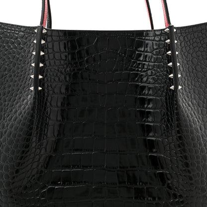 Christian Louboutin Calfskin Crocodile Embossed Spikes Large Cabarock Black 7 of 9