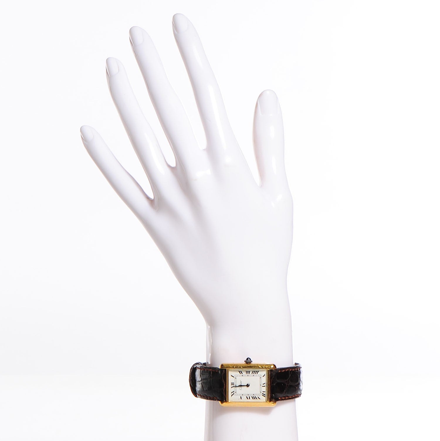 Cartier Sterling Silver Vermeil Alligator 20mm Must de Cartier Tank Quartz Watch Brown 2 of 6