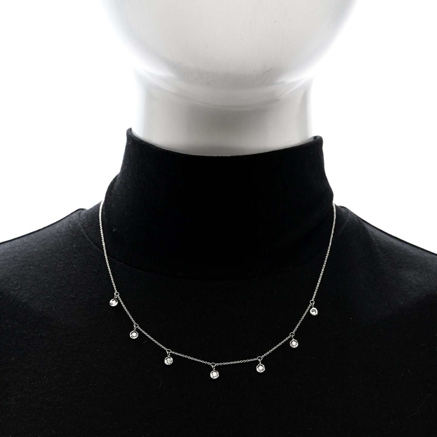 18K White Gold Diamond 7 Station Dangle Necklace