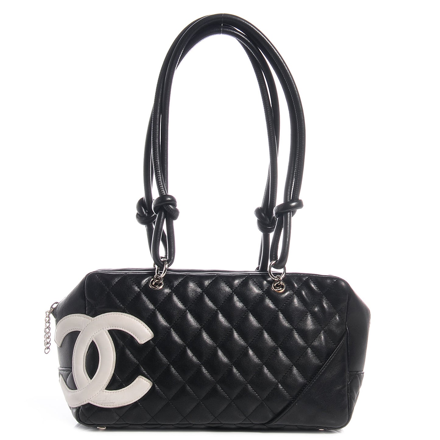 Calfskin Quilted Large Cambon Bowler Black White